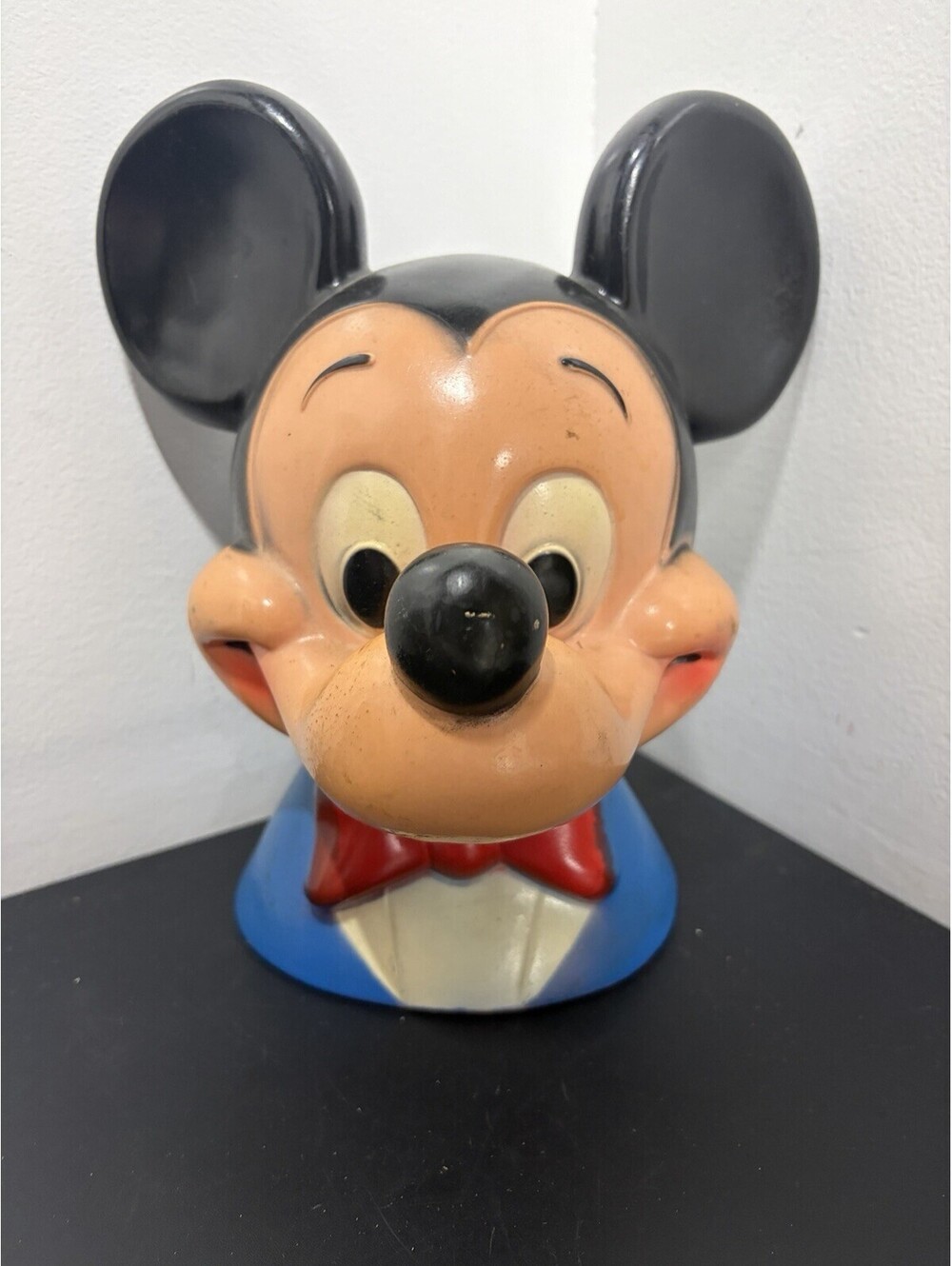 Vintage 1971 Mickey Mouse Head Plastic Coin Bank 10.5" Tall W/Stopper